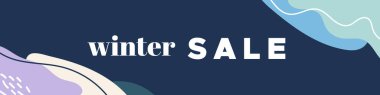 Kış indirimi renkli afiş. Soyut organik dalgalı arka plan. Haber bülteni, web başlığı, sosyal medya paylaşımı, tanıtım afişi, reklam ve kimlik için. Vektör illüstrasyonu, düz tasarım