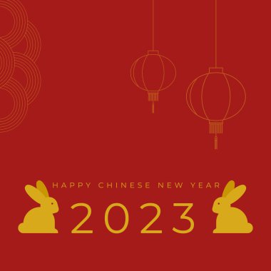 Happy Chinese New Year. Year of the rabbit. 2023. Hanging lanterns. Vector illustration, flat design