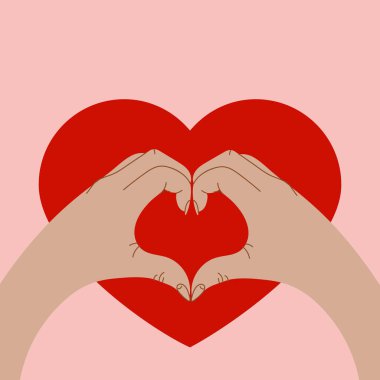 Kalp sembolü yapan iki el hareketi. Aşk kavramı, işbirliği, arkadaşlık. El çizimi karalama. Vektör illüstrasyonu, düz tasarım