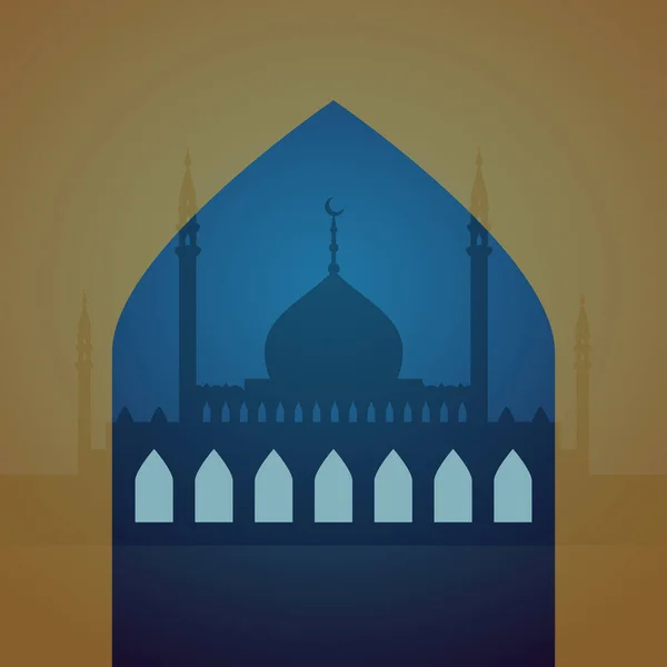Ramadan Kareem Nattskyline Med Moské Kupol Och Minareter Vektorillustration Platt — Stock vektor