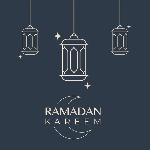 Ramadan Kareem Gratulationskort Med Upphängningslampor Vektorillustration Platt Design — Stock vektor