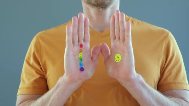 Mens Hands Colored Emojis Colors Lgbt Flag Friendly Waving Hello — Stock videók