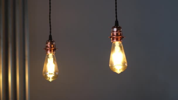 Burning Stylish Light Bulbs Minimalist Decor Economical Light Bulb Hanging — Vídeos de Stock