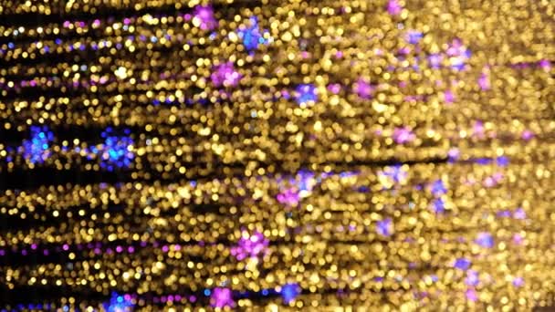 Defocused Vertical Led Garlands Night Blurred Glowing Golden Lights Abstract — Wideo stockowe
