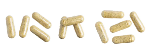 Yellow Gel Medical Capsules Group Vitamin Herbal Supplement Pills Drugs — Stock Photo, Image