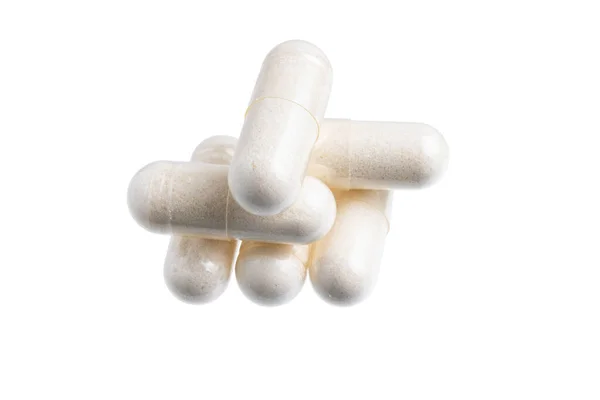 Gélules Médicales Blanches Groupe Pilules Suppléments Vitaminiques Médicaments Pour Traitement — Photo
