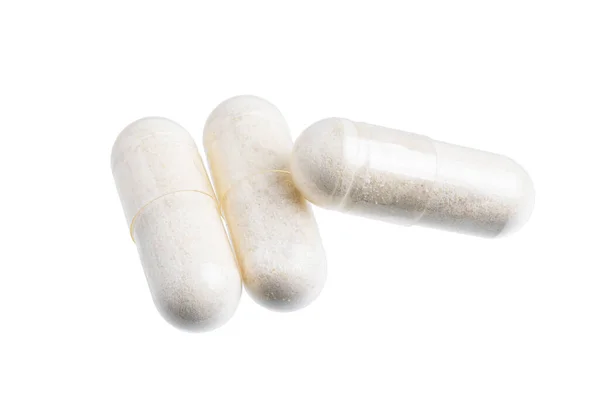 Gélules Médicales Blanches Groupe Pilules Suppléments Vitaminiques Médicaments Pour Traitement — Photo