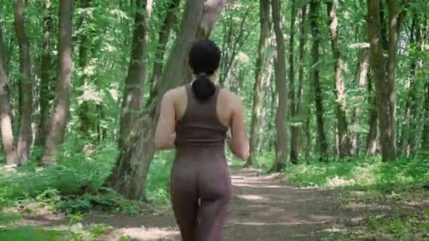 Visão Traseira Atraente Mulher Esportiva Correndo Livre Parque Verão Feminino — Vídeo de Stock