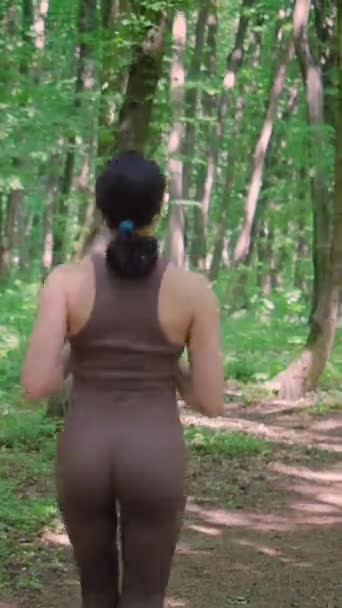 Back View Attractive Sporty Woman Jogging Outdoors Summer Park Female — Stock Video