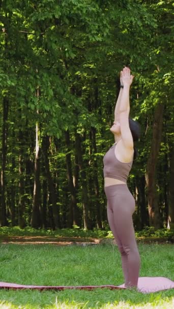 Young Attractive Sporty Woman Practicing Yoga Asana Outdoors Workout Morning — Stock Video