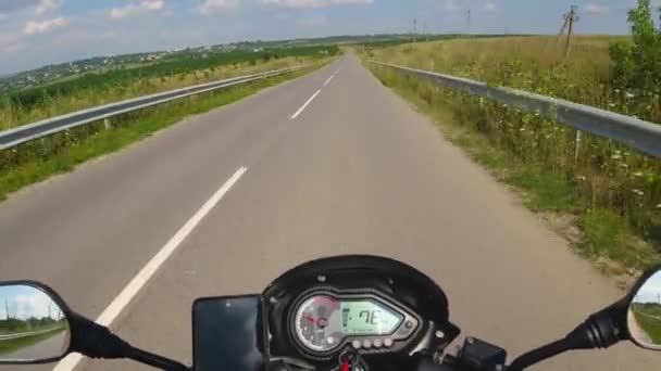 Motociclismo Strada Asfaltata Moto Viaggio Estate Punto Vista Prima Persona — Video Stock