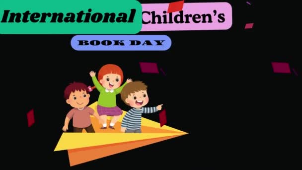 Criança Livro Educação Internacional Criança Biblioteca Literatura Ler Fundo Comemorar — Vídeo de Stock