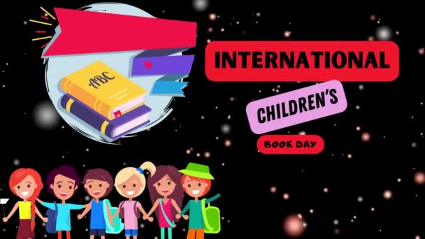 Ребенок Книга Образование Международный Ребенок Библиотека Литература Чтение Фон Празднование — стоковое видео