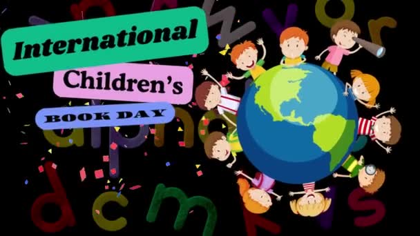 Дитина Книга Освіта Міжнародний Дитина Бібліотека Література Читання Фон Святкування — стокове відео