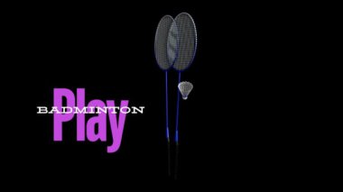 badminton raketi ve siyah arka planda küçük bir horoz..
