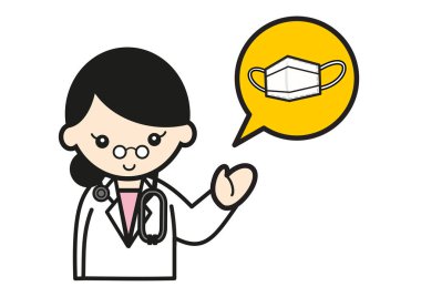 Kadın doktor yüz maskesi tavsiye ediyor.
