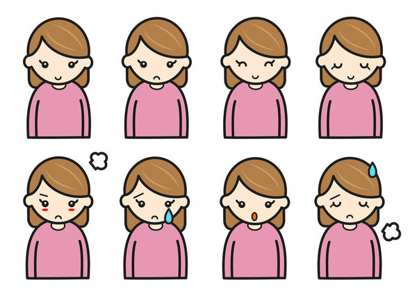 cute young woman expression set