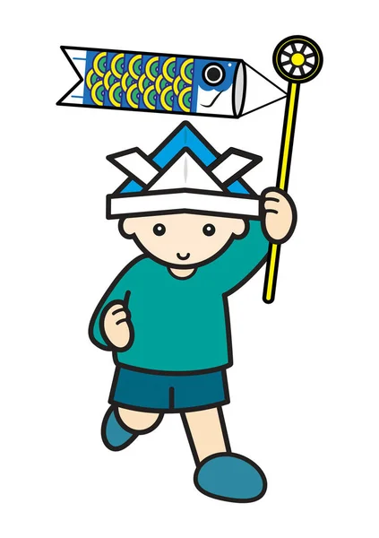 Traditionelle Japanische Veranstaltung Kindertag Junge Hat Einen Koinobori — Stockfoto