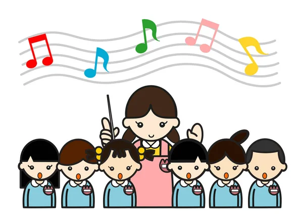 귀여운 유치원 아이들 노래를 부르고 있습니다 — 스톡 사진
