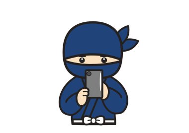 Bir ninja akıllı telefonunu kullanır.