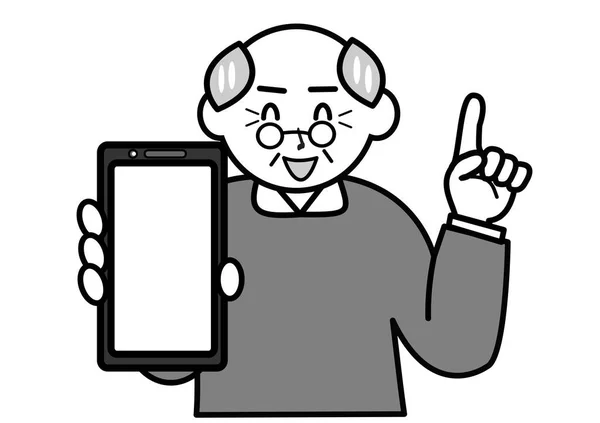 Glimlachende Oude Man Heeft Een Smartphone — Stockfoto