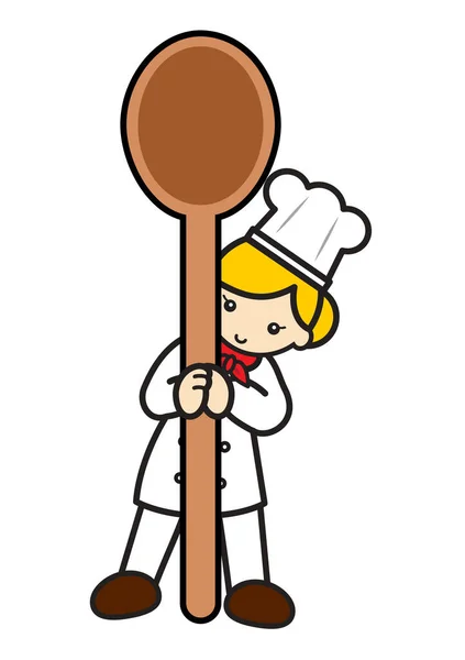Little Cute Cook Girl Has Spoon — Stock Photo, Image