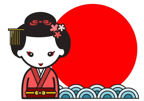 Japoński Tradycyjny Dziewczyna Gejsza Słońce Fala — Zdjęcie stockowe