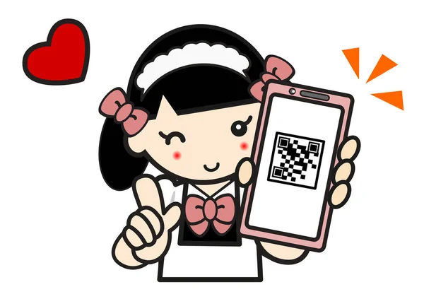 Menina Empregada Bonito Com Seu Telefone Código — Fotografia de Stock