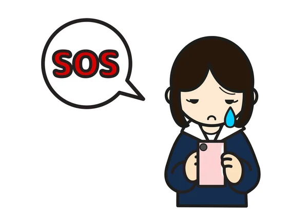 Sad Student Girl Needs Help Her Phone — Stock Photo, Image