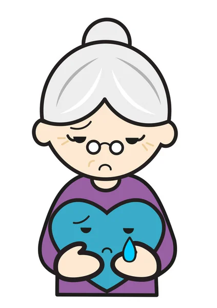 一位抑郁的老妇人有一颗悲伤的心 — 图库照片
