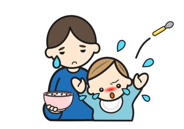 Kızgın bebek yemeğini yemiyor ve babasını endişelendiriyor. 