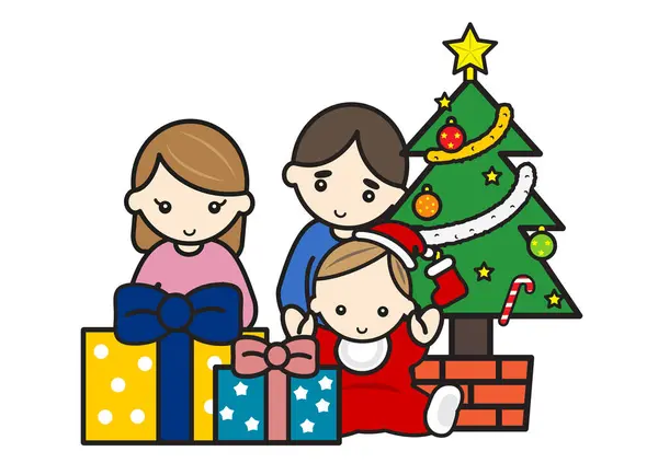 Bebek, baba ve anne, Noel tatilinde aile. 