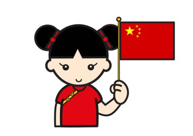 Çinli kızın Çin bayrağı var.