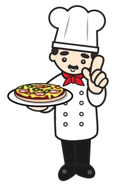 İtalyan aşçının pizzası var.