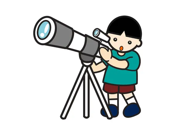 stock image boy is waching with his telescope
