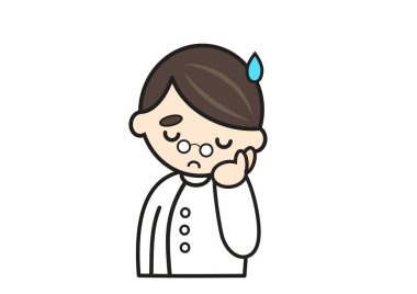 Tatlı gülümseme manga tarzı dişçi, düşünen yüz.