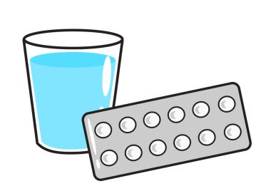 Bir bardak su ve aspirin.