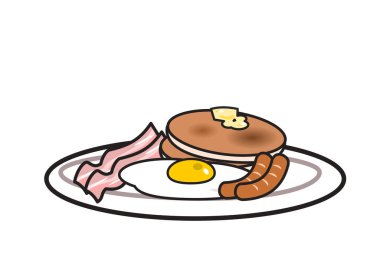 Amerikan kahvaltısı, sahanda yumurta, pastırma, paincake, sosis.