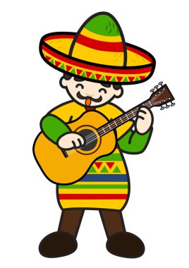 Maxican müzisyeni sombrero ile gitar çalıyor.