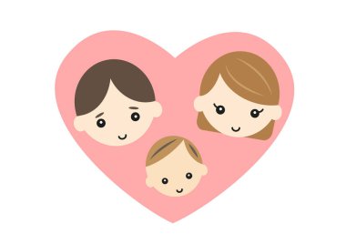 Aile, baba, anne ve bebek, kalbinde