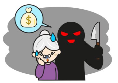 Kötü bir adam yaşlı bir kadını tehdit etti.