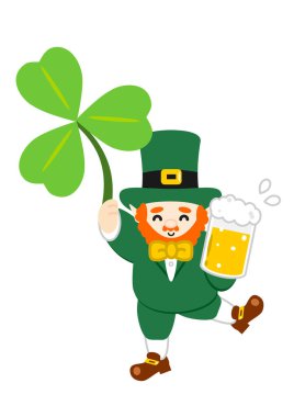 funny leprechaun has a beer mug and a shamrock 2 clipart