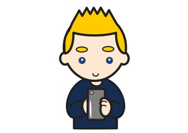 cute caucasian young man use smartphone clipart