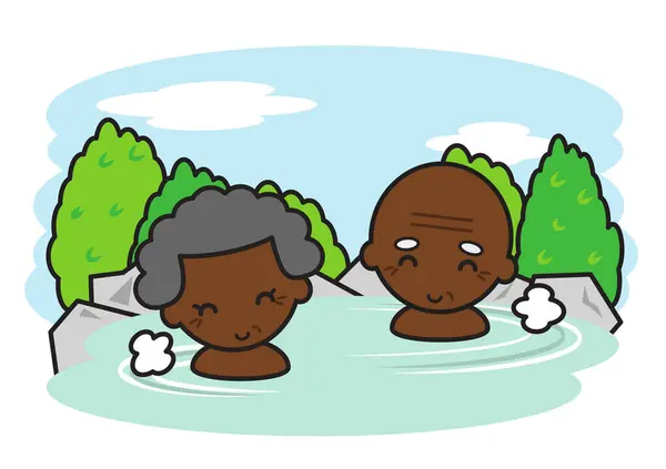 Siyahi çiftler Japonya 'daki onsen' in tadını çıkarıyor.