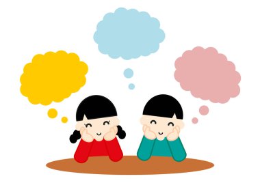 Gülümseyen çocuklar hayal ediyor, konuşma balonları 2