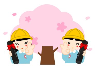 Tatlı mezuniyet, barış işareti ve kiraz çiçekli anaokulu kızı.