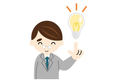 Takım elbiseli gülümseyen bir adamın parlak bir fikri var.