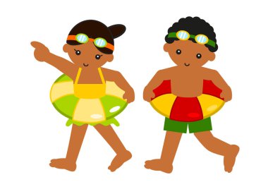 Şişirilebilir yüzüklü siyah çocuklar.