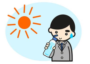 Bir işadamı sıcak çarpmasını önlemek için dışarıda su içiyor.