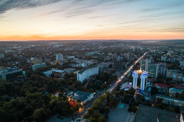 Letecký Pohled Kišiněv Večerních Hodinách Moldavsko Pohled Centrum Města Prezidentstvím — Stock fotografie